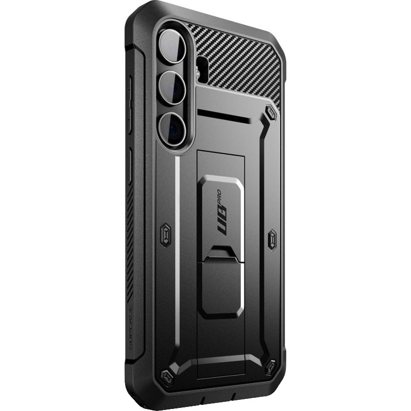 Etui pancerne z osłoną na ekran, z wbudowaną podstawką i kaburą z klipsem obrotowym Supcase Unicorn Beetle Pro do Galaxy S24 Plus, czarne